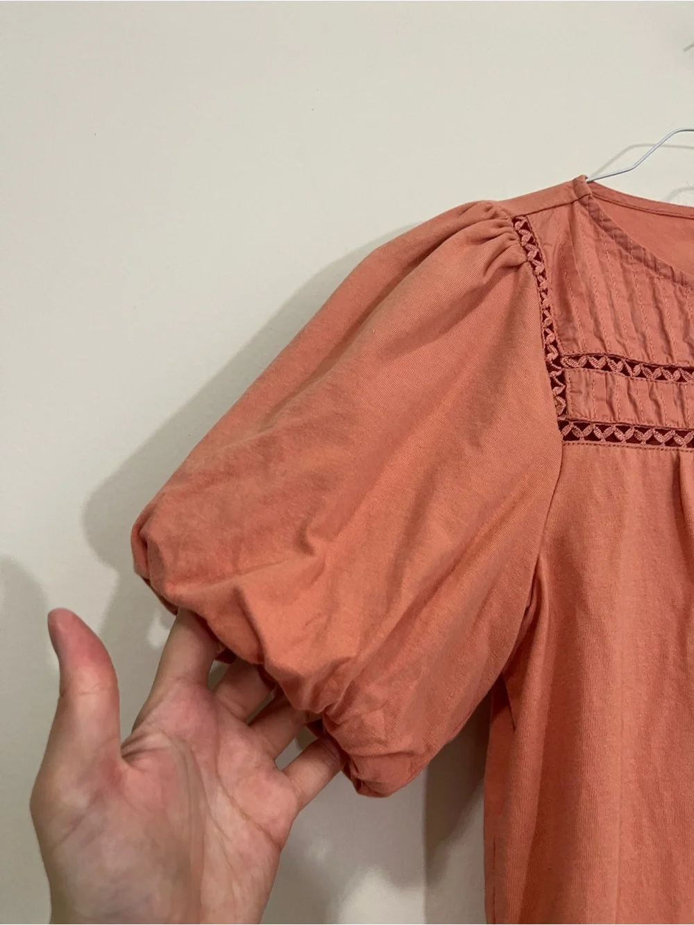 J. Crew Salmon Dusty Pink Lace Trim Blouse Top Short Puff Sleeve Size XS Office